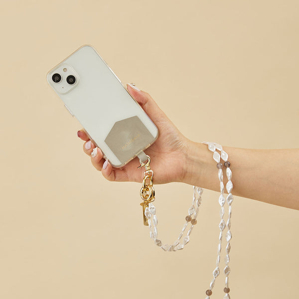 HASHIBAMI【Ha-2303-034 プラネット モバイルストラップ】パール×グレーオニキス